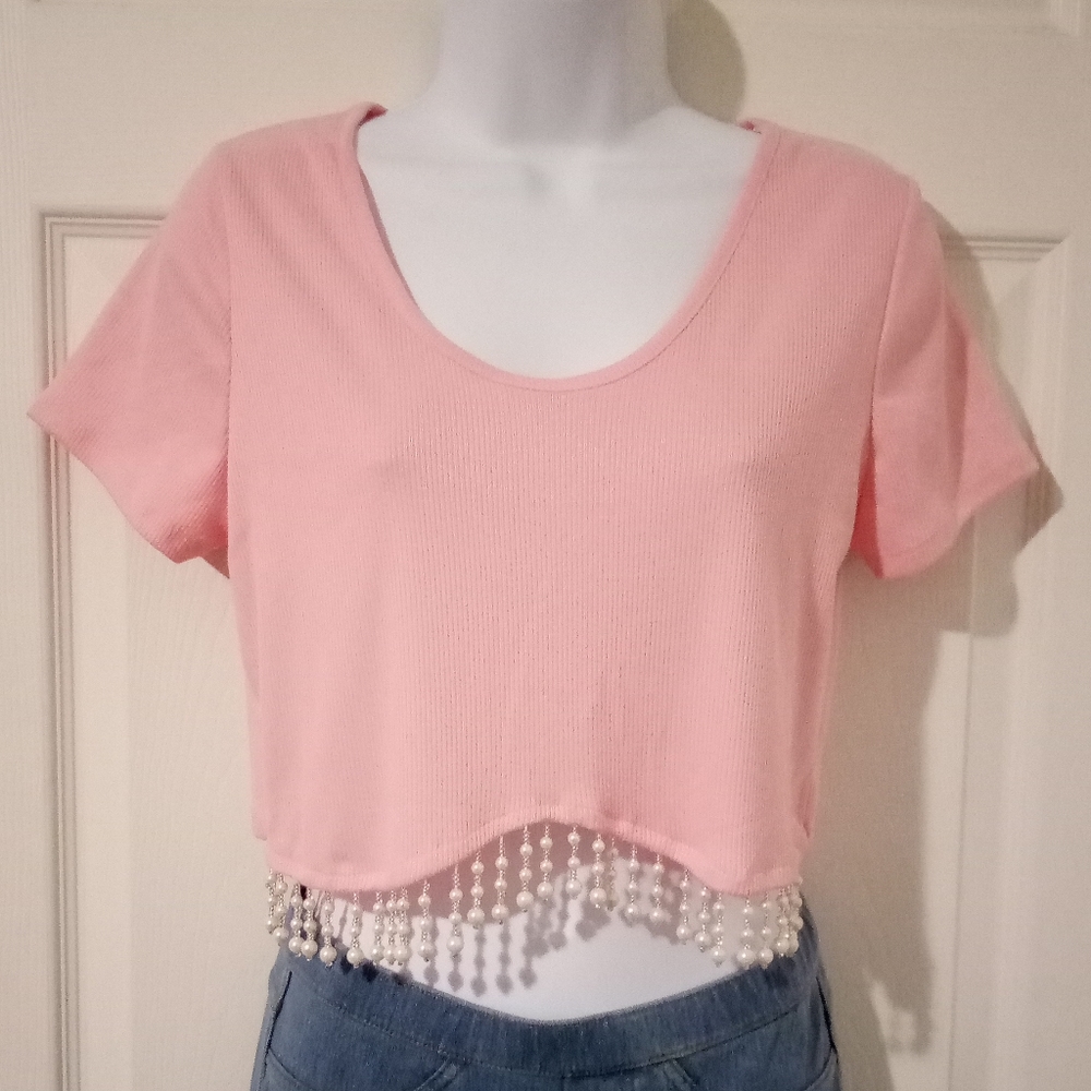 Julia by love J baby pink 💕 crop top with dangling beads